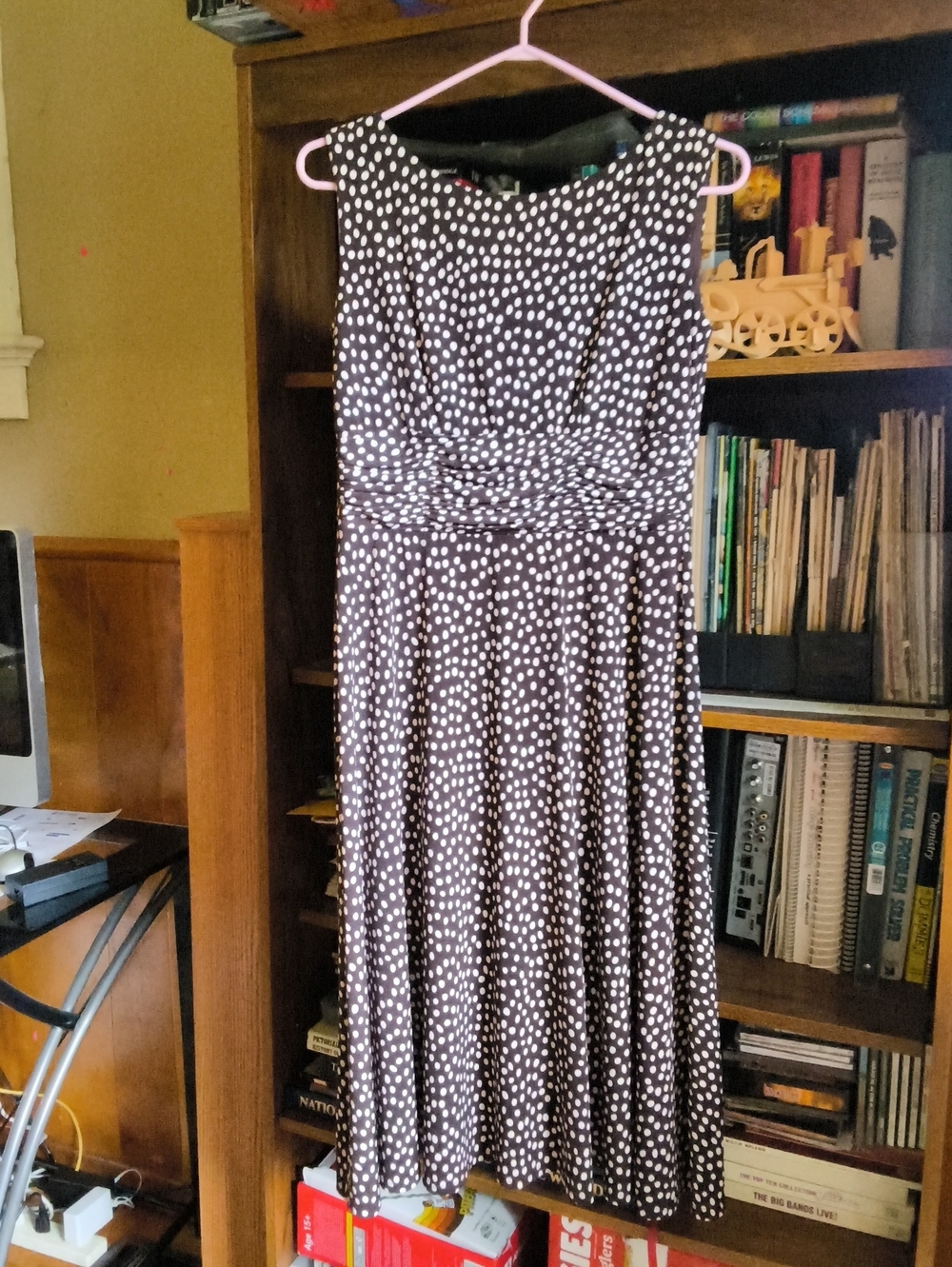 Sleeveless Polka Dot Midi Dress - Brown and White